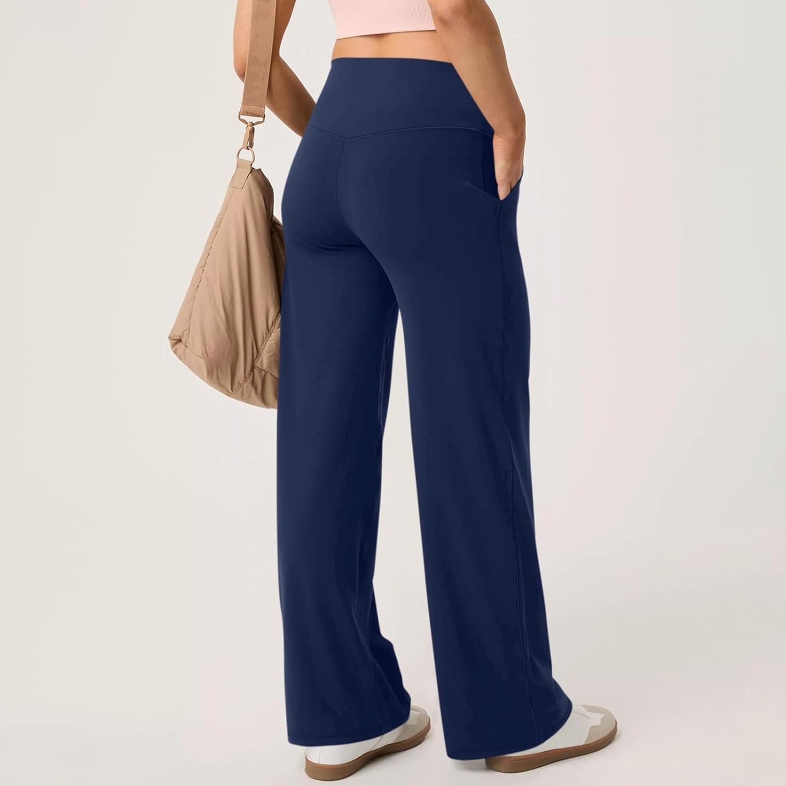 thumbnail image 4 of Pantalones de yoga de mujer de cintura alta y pierna ancha con bolsillos, pantalones de chándal holgados e informales, 4 of 6